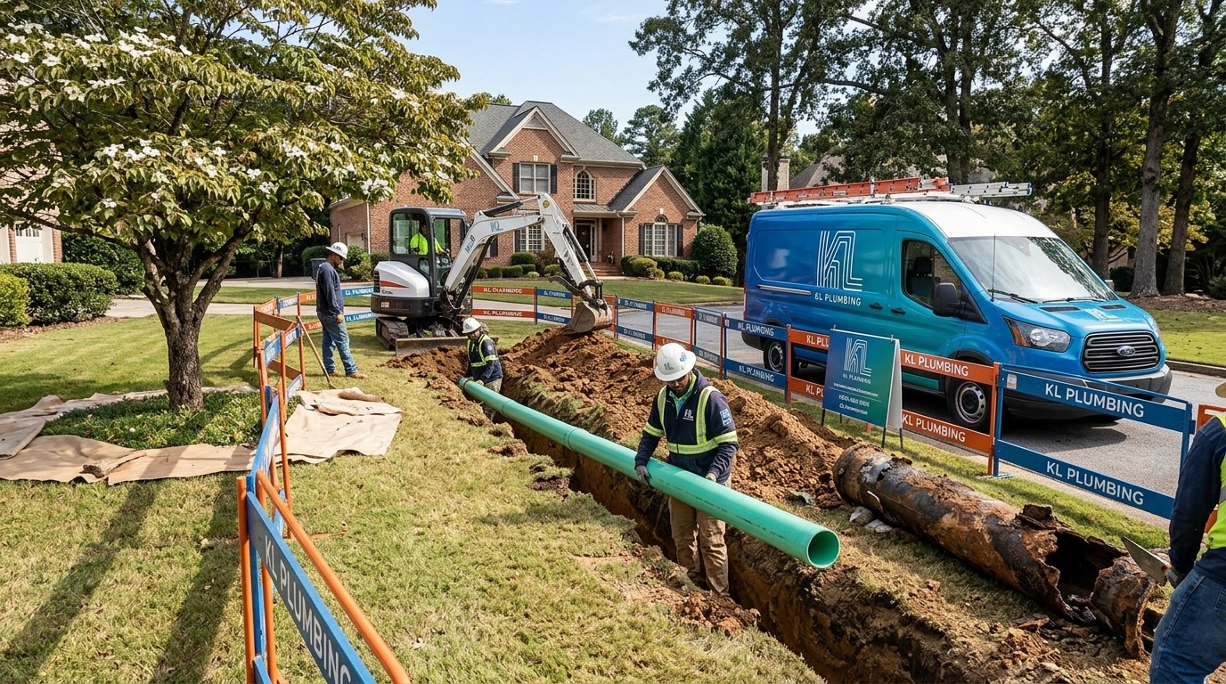 K L Contractor Plumbing Inc | Sewer Line Repair vs. Replacement: Which Does Your Home Need? Crew_replacing_underground_pipe_…_202608202308