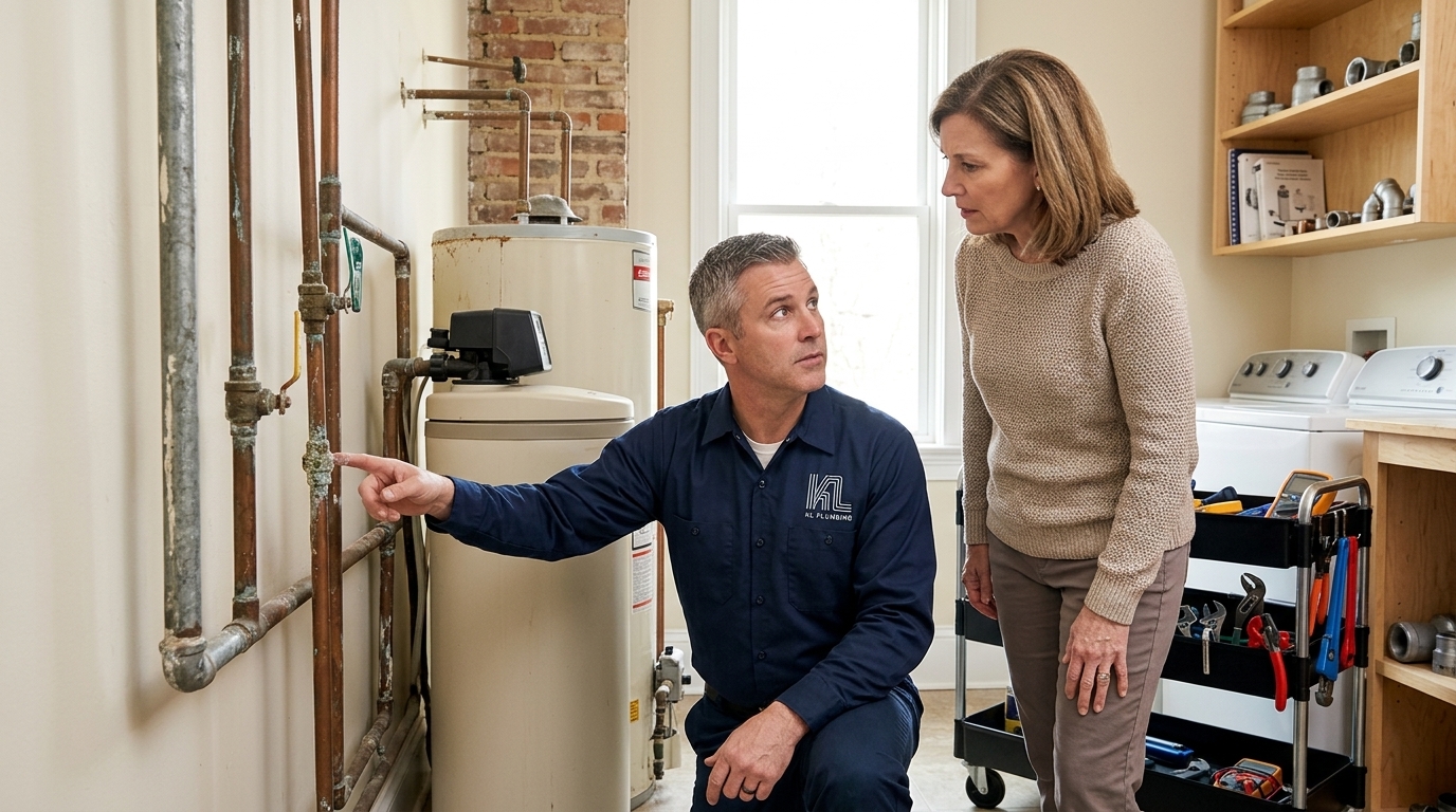 K L Contractor Plumbing Inc | How Much Does It Cost to Repipe a House in Metro Atlanta? Plumber_evaluating_pipes_with_ho…_202608202310