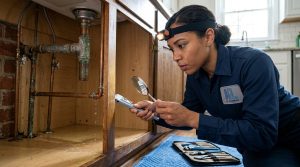 K L Contractor Plumbing Inc | Should You Repair Old Pipes or Repipe Your House? Plumber_inspecting_pipe_leak_202608201832