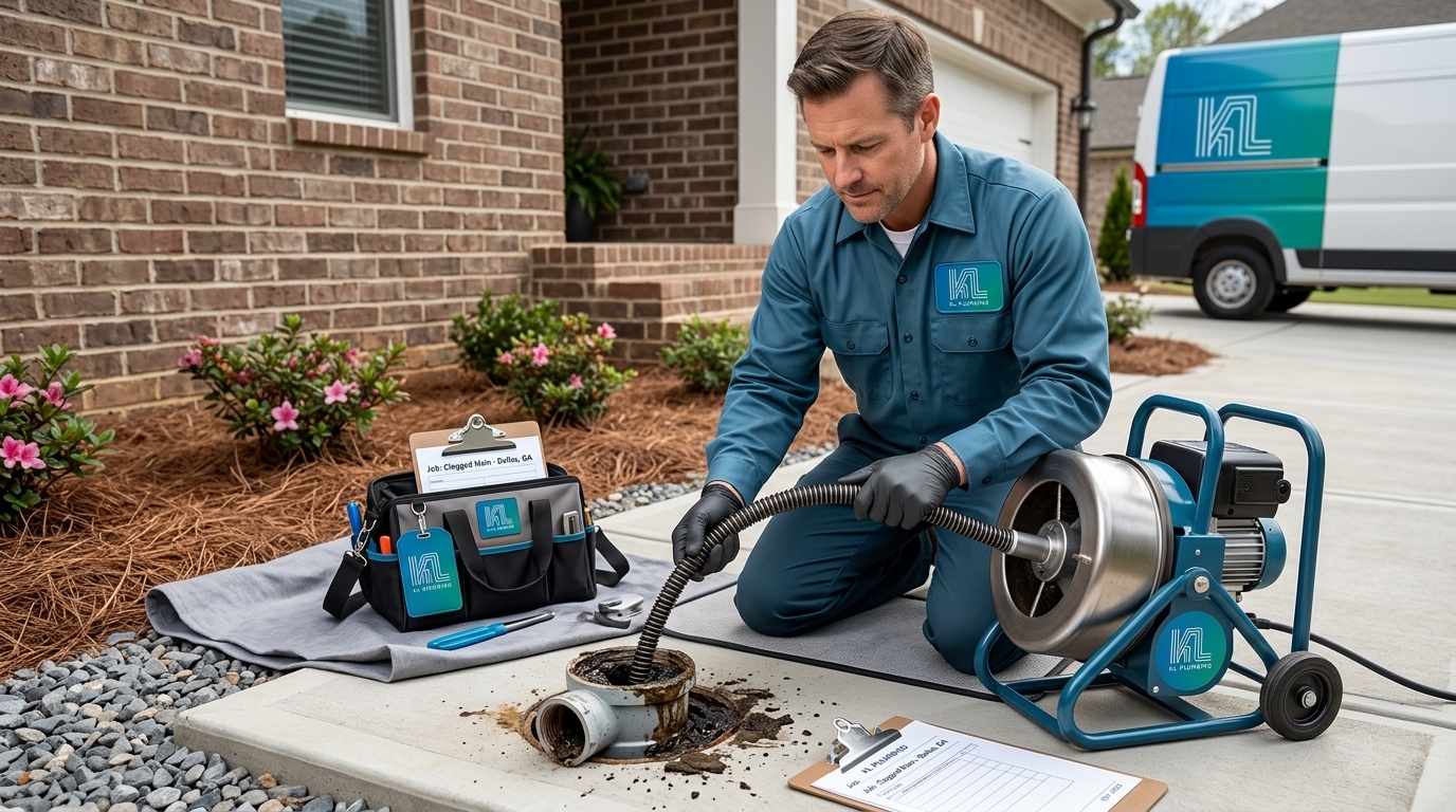 K L Contractor Plumbing Inc | When Should You Call a Plumber for a Clogged Drain? Technician_clearing_clogged
