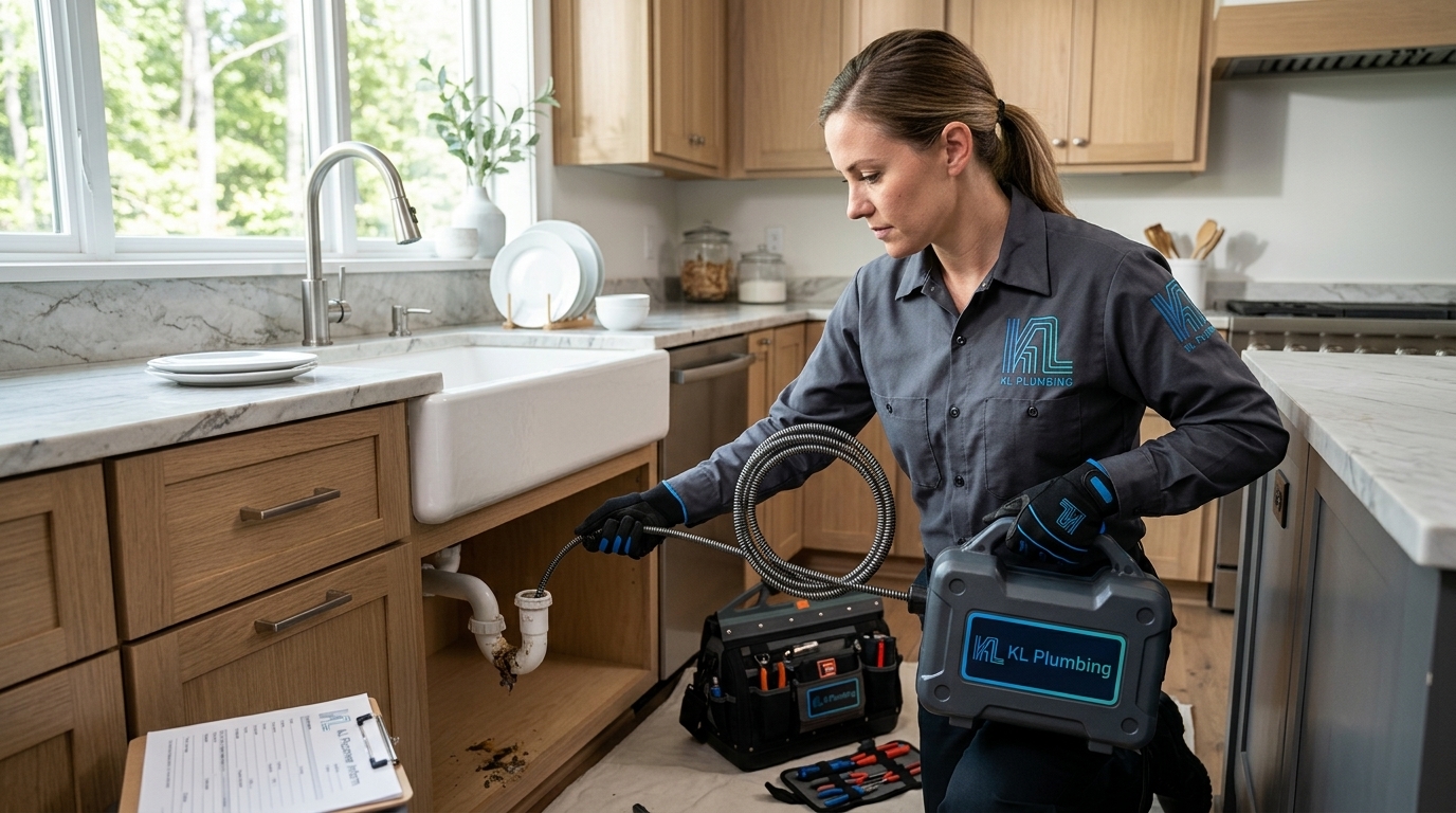K L Contractor Plumbing Inc | A Homeowner’s Guide to Plumbing Services in Kennesaw, GA Plumber_clearing_kitchen_drain