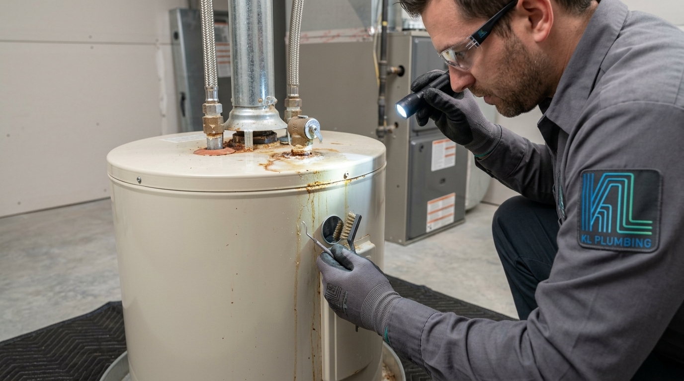 K L Contractor Plumbing Inc | Water Heater Problems in Sandy Springs: A Homeowner Checklist Plumber_examining_water_heater