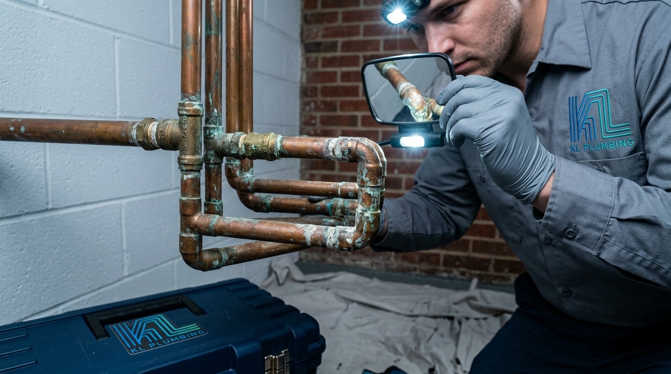 K L Contractor Plumbing Inc | How to Tell if Your Home Needs Whole-House Repiping Plumber_inspecting_corroded