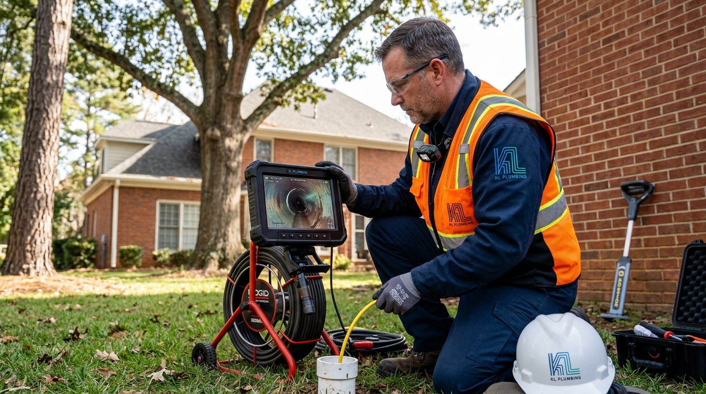 K L Contractor Plumbing Inc | A Homeowner’s Guide to Plumbing Services in Kennesaw, GA Plumber_performing_sewer_camera