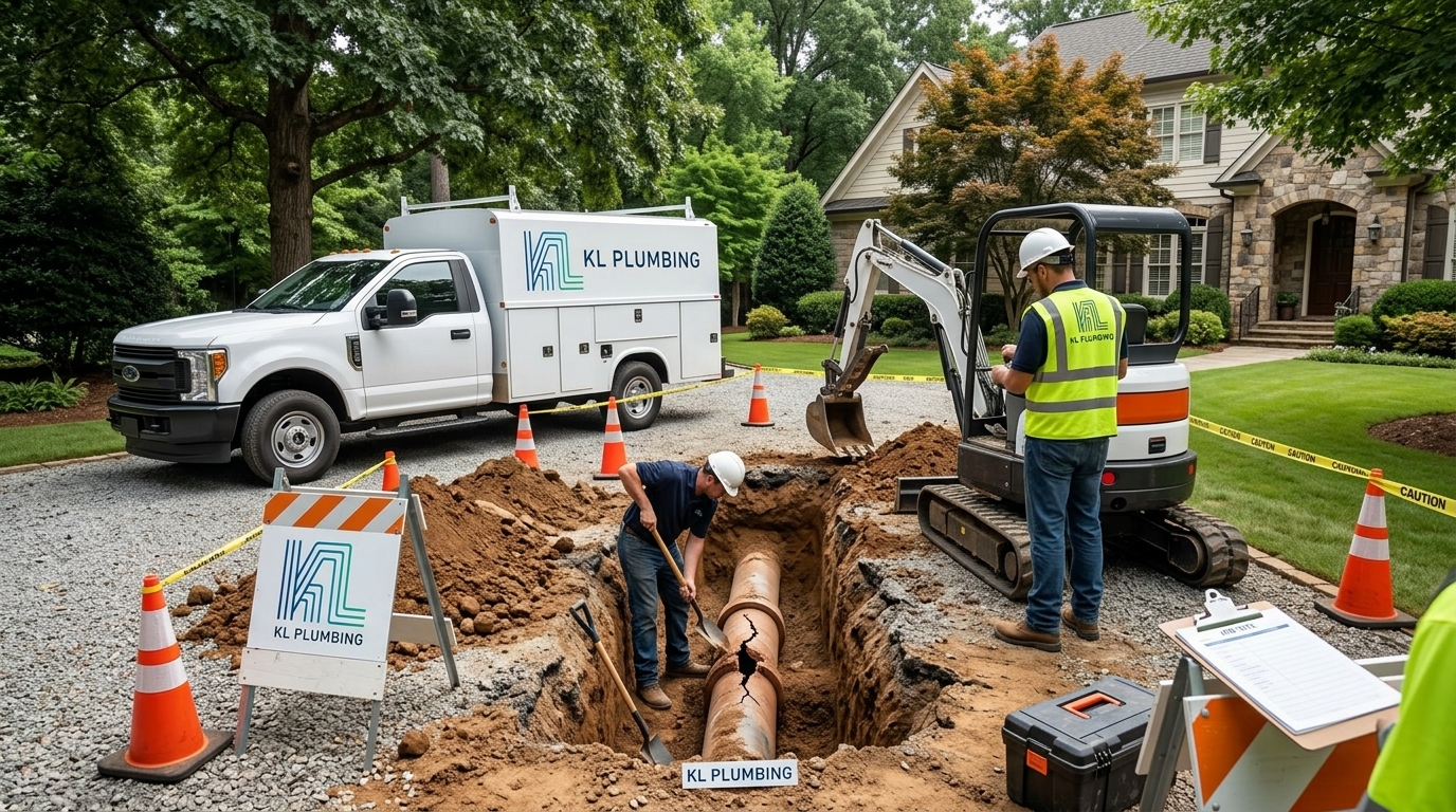 K L Contractor Plumbing Inc | Sewer Line Repair in Sandy Springs: Why Aging Pipes Fail and What It Costs to Fix Them Plumbing_crew_excavating_sewer