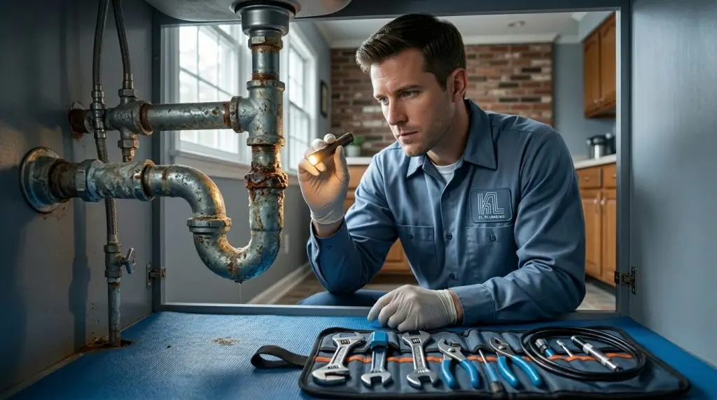 Plumber_inspecting_corroded_pipes_202605262156 plumber mableton ga,plumbing company mableton,mableton plumber,plumbing services mableton ga