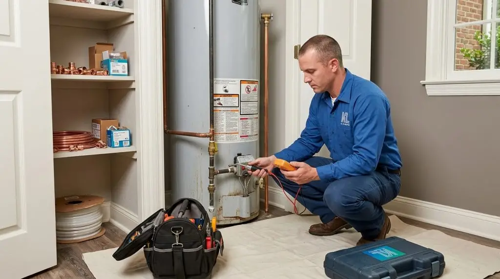 Plumber_inspecting_water_heater_202605262041 plumber holly springs ga,plumbing company holly springs,holly springs plumber,plumbing services holly springs ga