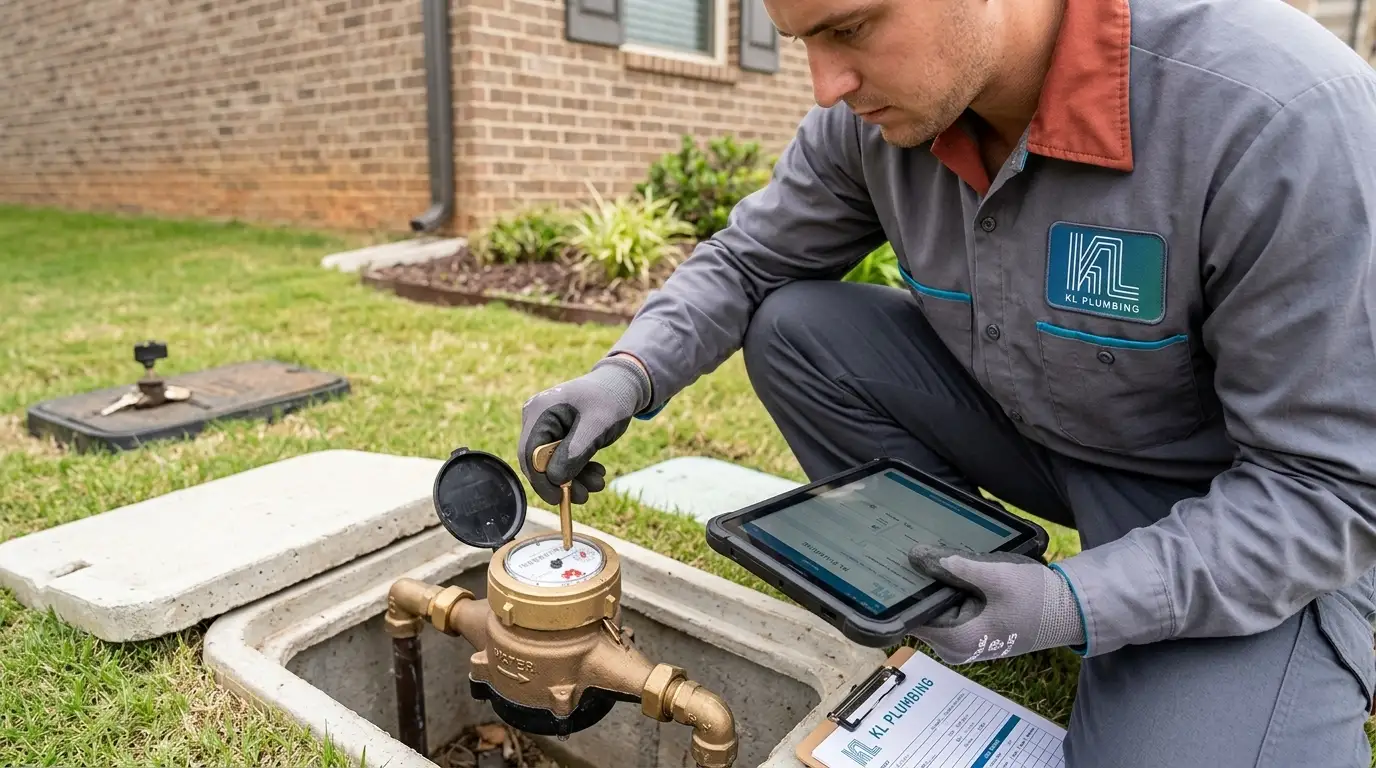 K L Contractor Plumbing Inc | How Do You Know if Your Main Water Line Is Leaking? Plumber_checking_residential_wat