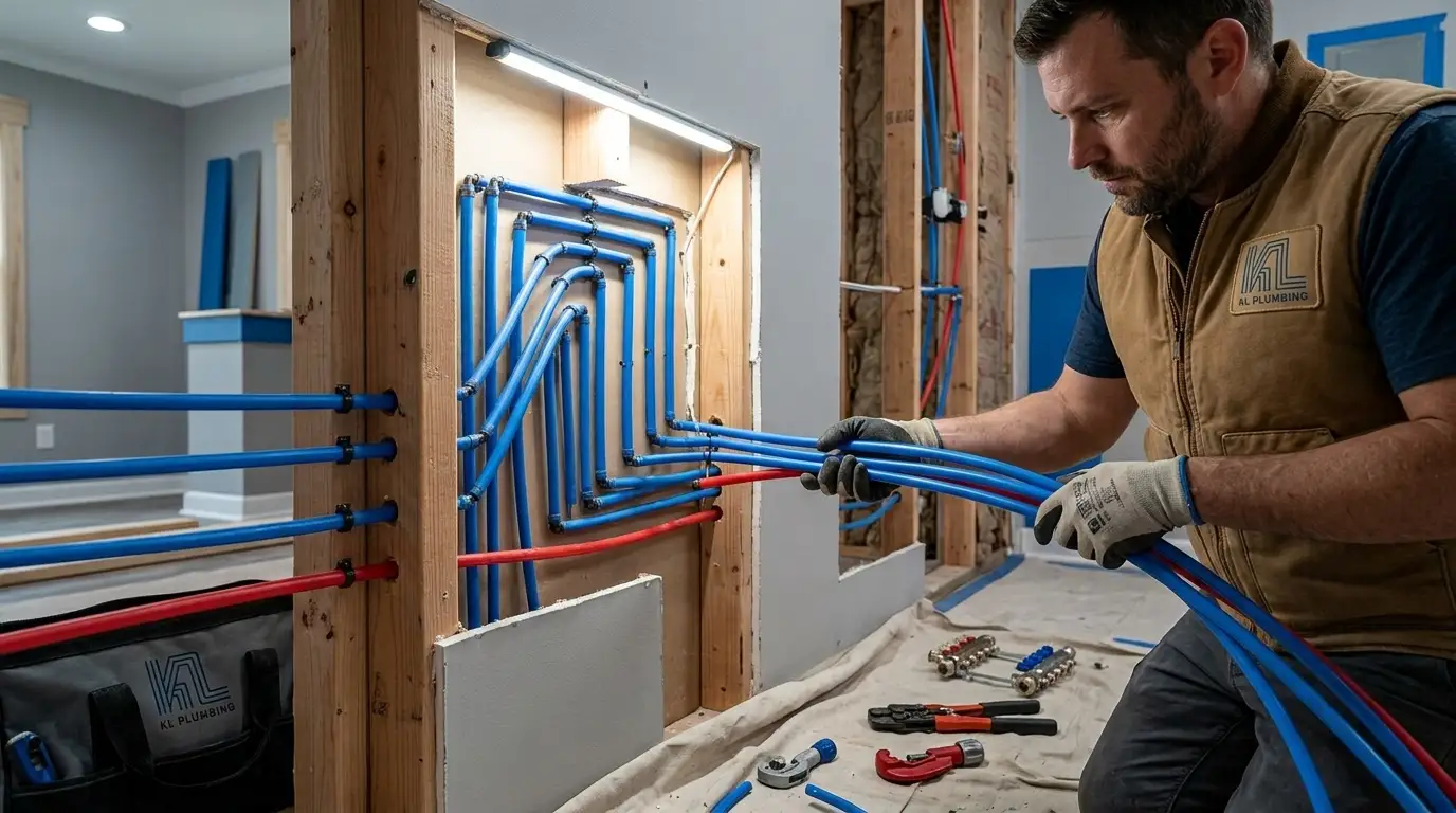 K L Contractor Plumbing Inc | How Long Does It Take to Repipe a House? Plumber_routing_new_PEX_lines_202608201857
