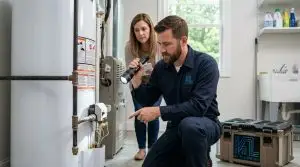 K L Contractor Plumbing Inc | Water Heater Repair vs. Replacement: What Homeowners Should Check First Plumber_inspecting_water_heater